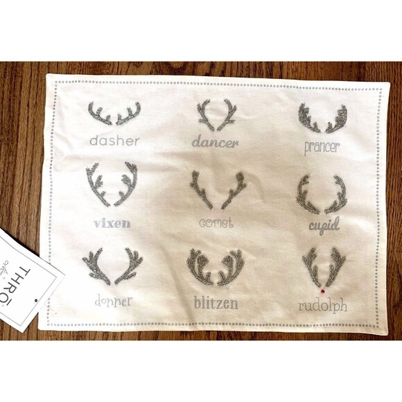 Set of 2 Christmas Placemats Antlers-Reindeer THRO by Marlo Lorenz 13" X 18" - Picture 1 of 8